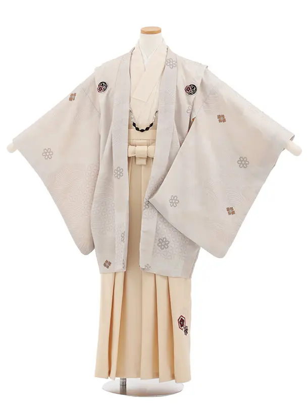 かんたん着付小学生男児袴ﾚﾝﾀﾙZ802 うすベージュ雲取りしゃれ紋×ベージュ