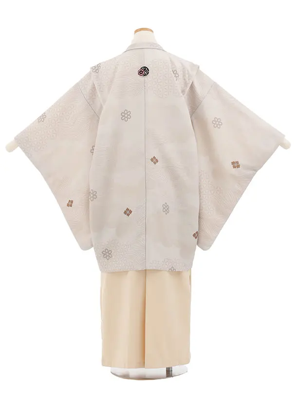 かんたん着付小学生男児袴ﾚﾝﾀﾙZ802 うすベージュ雲取りしゃれ紋×ベージュ