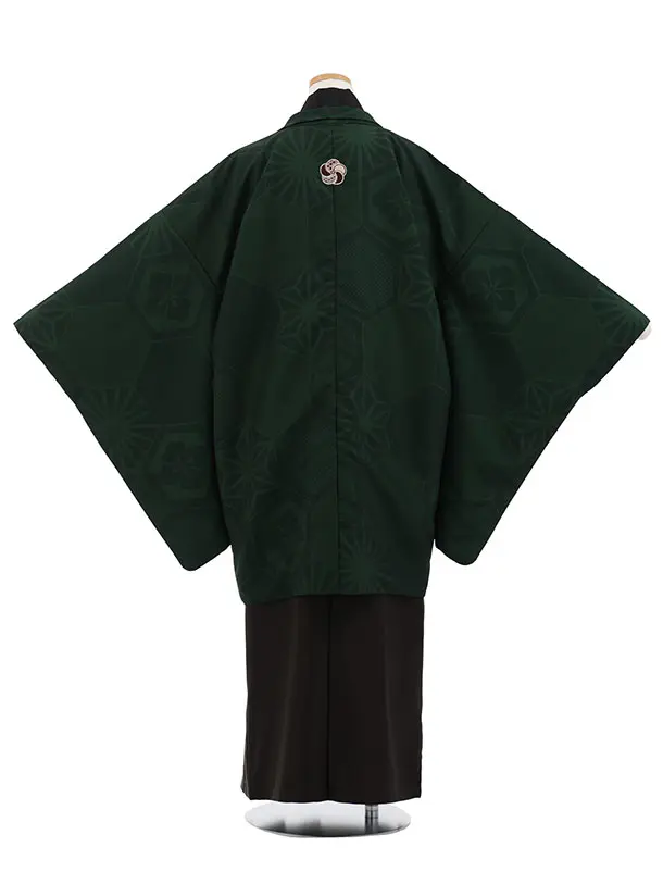 小学生男児袴ﾚﾝﾀﾙZ884 小町Kids グリーン亀甲しゃれ紋×茶