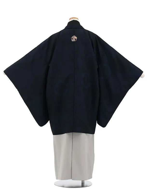 小学生男児袴ﾚﾝﾀﾙZ885 小町Kids ネイビー亀甲しゃれ紋×グレー