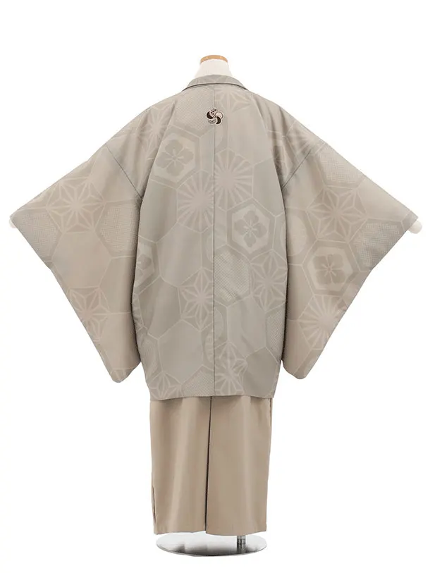 小学生男児袴ﾚﾝﾀﾙZ888 小町Kids ベージュ亀甲しゃれ紋×モカベージュ