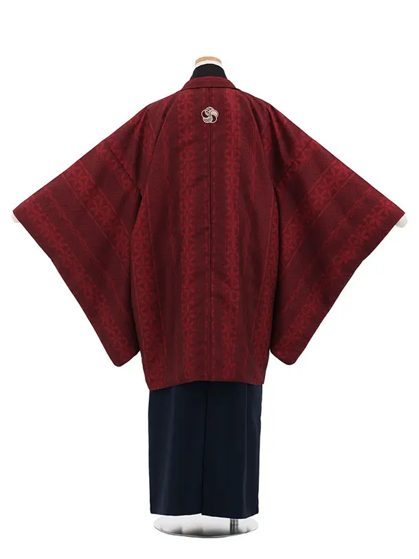 小学生男児袴ﾚﾝﾀﾙZ889 小町Kids 赤茶紗綾形しゃれ紋×紺