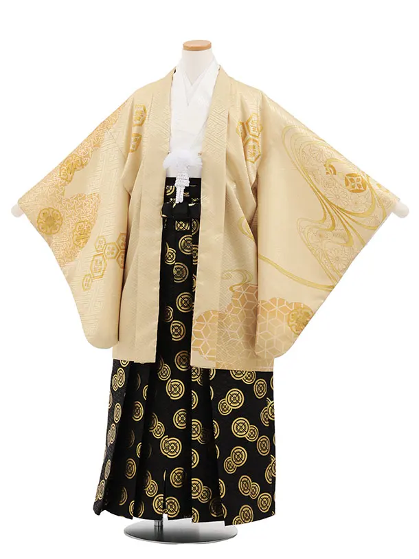 小学生男児袴ﾚﾝﾀﾙZ890  イエローゴールド流水×黒金