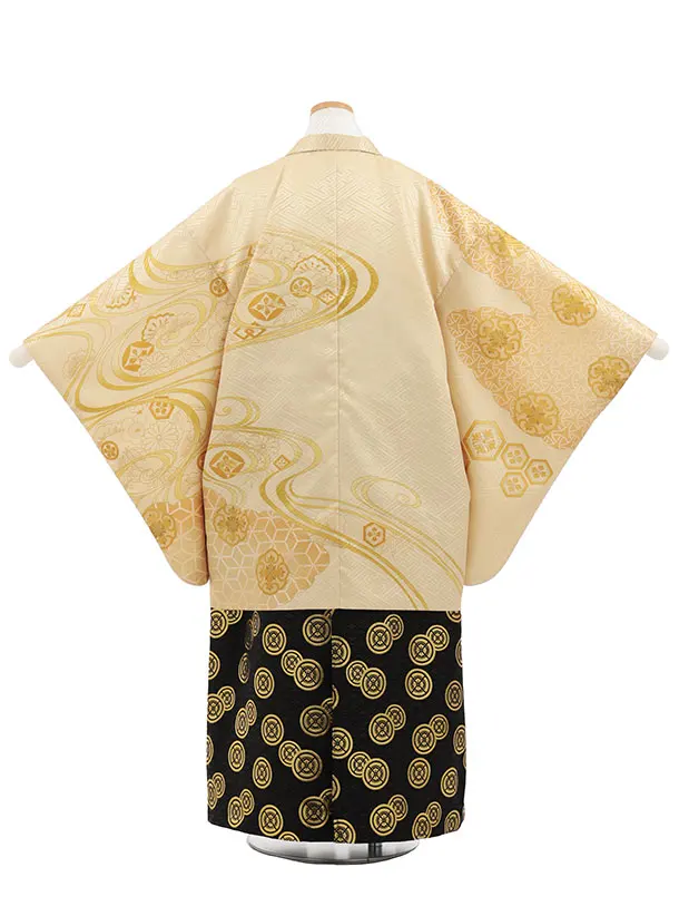 小学生男児袴ﾚﾝﾀﾙZ890  イエローゴールド流水×黒金