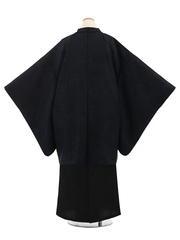 かんたん着付小学生男児袴ﾚﾝﾀﾙZ895  濃紺七宝×黒シルバーストライプ