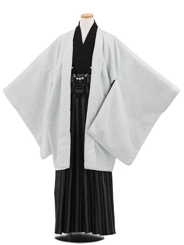 かんたん着付小学生男児袴ﾚﾝﾀﾙZ901 グレー花菱×黒ストライプ