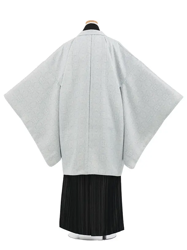 かんたん着付小学生男児袴ﾚﾝﾀﾙZ903 グレー花菱×黒ストライプ