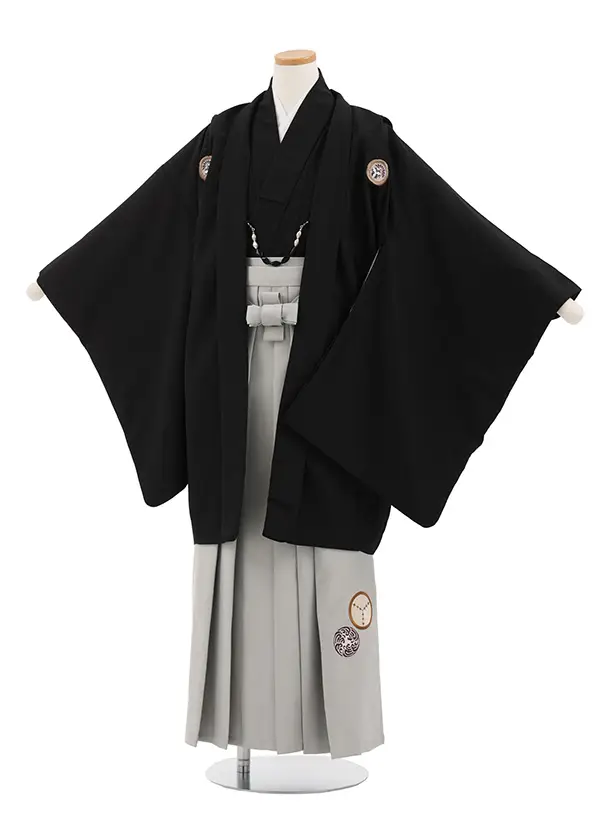 小学生男児袴ﾚﾝﾀﾙZ910 小町Jr. 黒しゃれ紋×ｸﾞﾚｰ