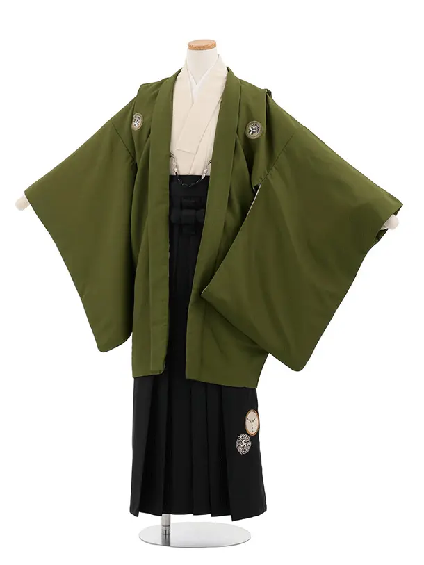 小学生男児袴ﾚﾝﾀﾙZ912 小町Jr. 抹茶しゃれ紋×黒