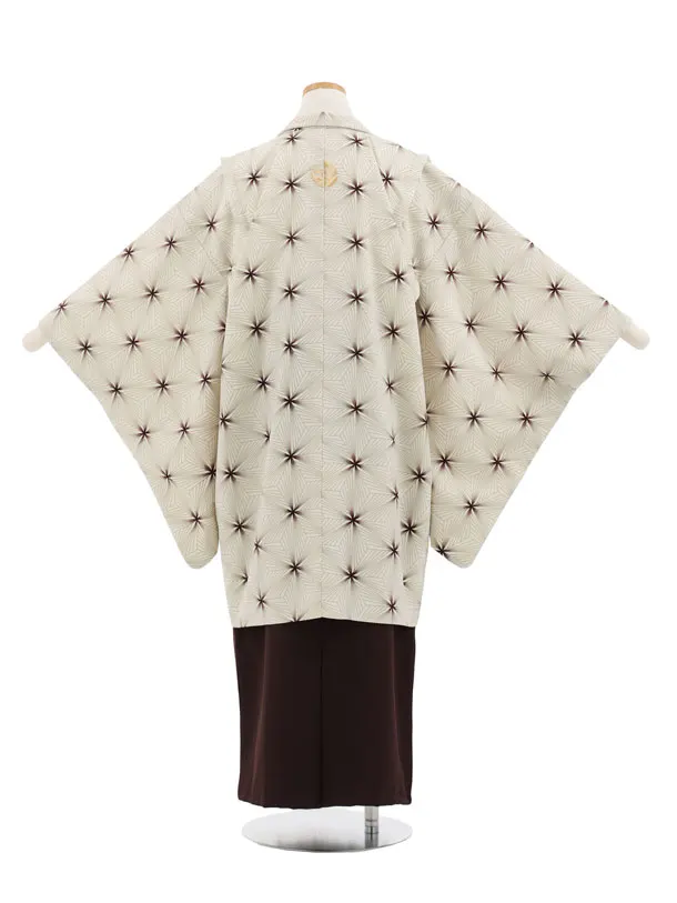 かんたん着付Z913 JAPANSTYLE ﾍﾞｰｼﾞｭ麻の葉しゃれ紋×茶