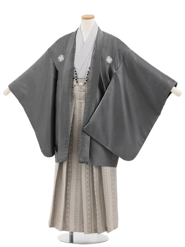 かんたん着付小学生男児袴ﾚﾝﾀﾙ Z967 花わらべ グレー紋付×グレージュ