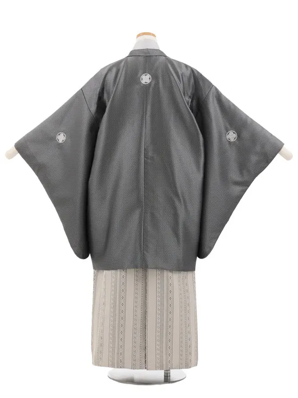 かんたん着付小学生男児袴ﾚﾝﾀﾙ Z967 花わらべ グレー紋付×グレージュ