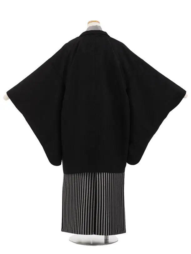 かんたん着付小学生男児袴ﾚﾝﾀﾙ Z973 黒ペイズリー地模様×グレー黒ぼかし縞