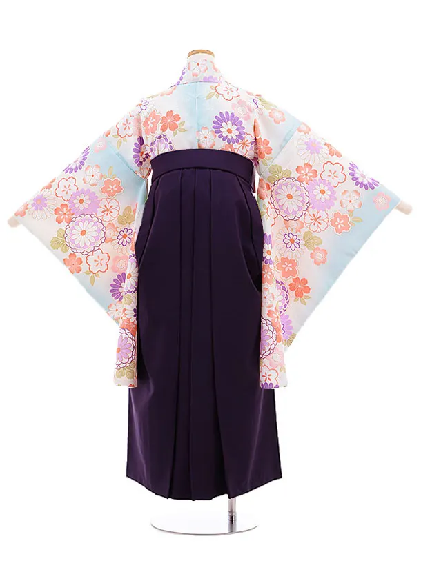 小学校卒業式袴レンタル(女の子)9889 水色菊桜×紫袴