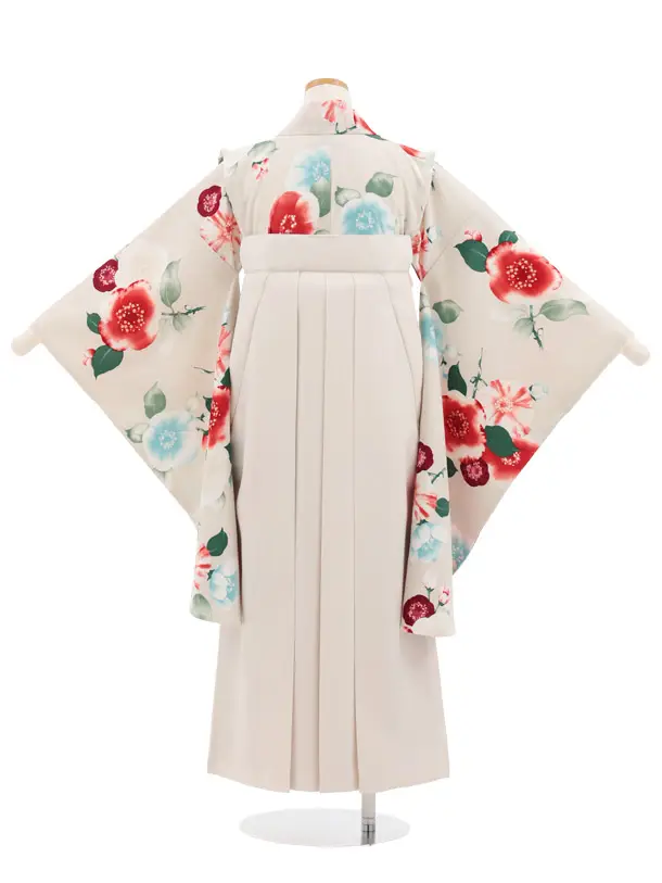 小学生かんたん袴 P001 JAPANSTYLE うすベージュ椿×アイボリー