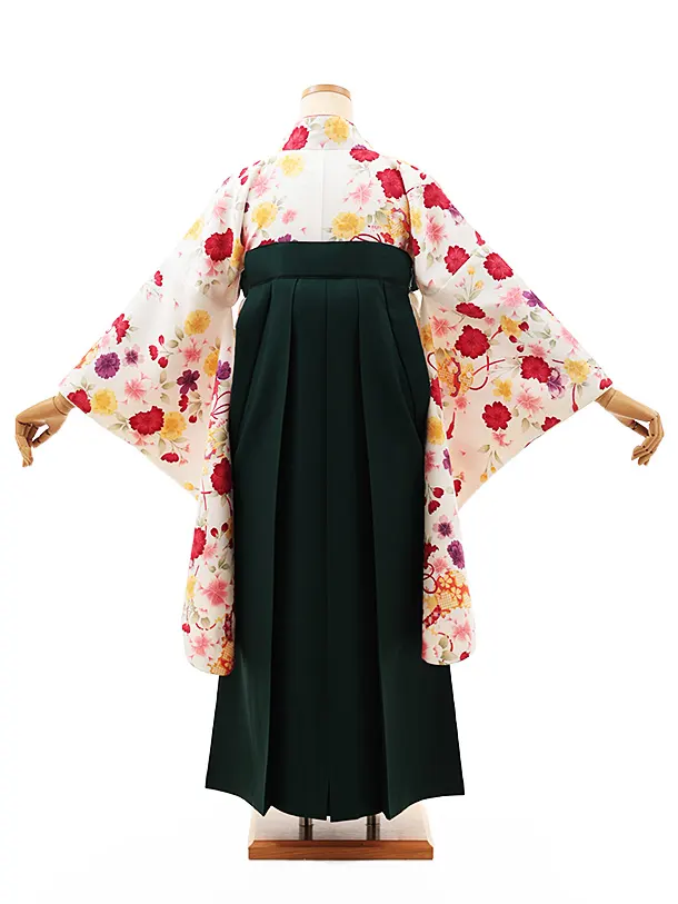 小学生卒業式略式袴(女の子) Z456 白地桜に鈴×グリーン桜