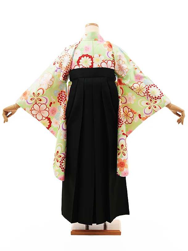 小学生卒業式略式袴(女の子) Z464 ビビッドグリーン梅菊×黒桜