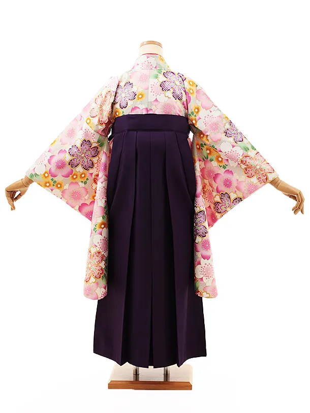 小学生卒業式略式袴(女の子) Z471 薄グレー桜づくし×紫桜