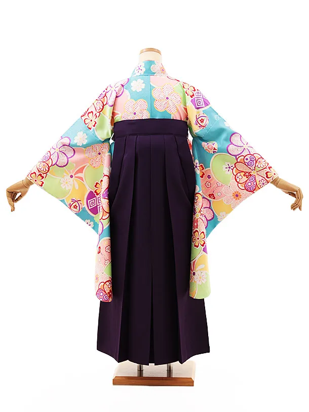 小学生卒業式略式袴(女の子) Z472 スカイブルーねじり梅×紫桜