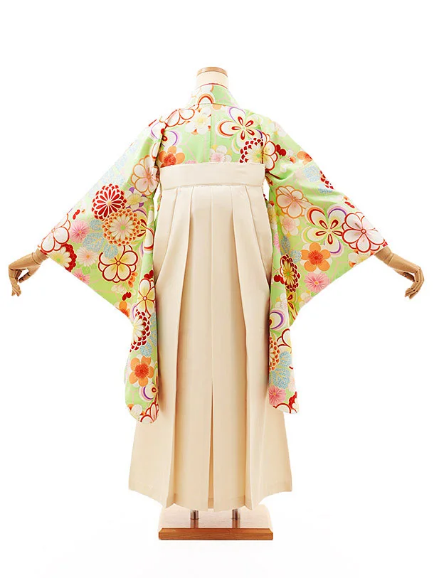 小学生卒業式略式袴(女の子) Z474 ビビッドグリーン梅菊×クリーム桜