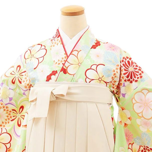 小学生卒業式略式袴(女の子) Z474 ビビッドグリーン梅菊×クリーム桜
