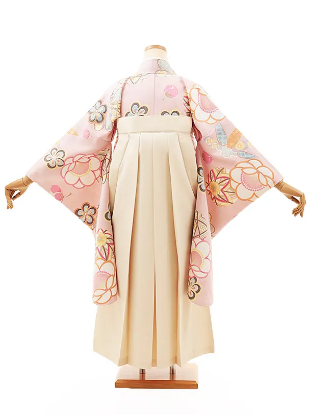 小学生卒業式略式袴(女の子) Z475 ペールピンク鞠に松竹梅×クリーム桜