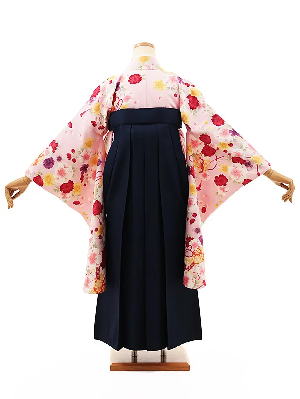 小学生卒業式略式袴(女の子) Z477 ピンク桜に鈴×紺桜