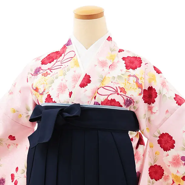 小学生卒業式略式袴(女の子) Z477 ピンク桜に鈴×紺桜