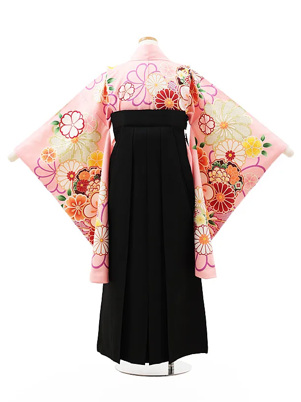 小学生卒業式略式袴(女の子) Z560 ピンク花づくし×黒椿