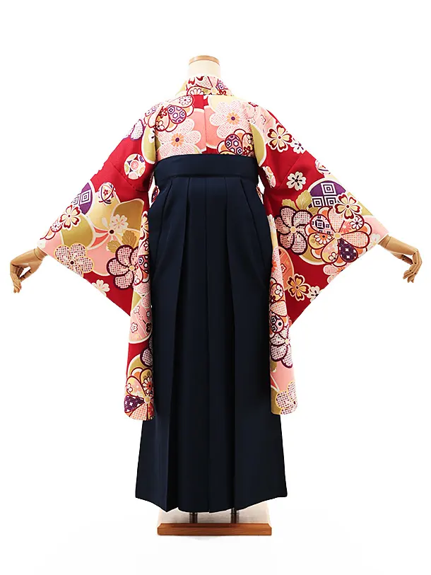 小学生卒業式略式袴(女の子) Z567 赤地ねじり梅×紺桜