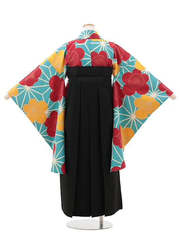 小学生卒業式略式袴(女の子) Z610 水色 麻の葉に梅×黒桜