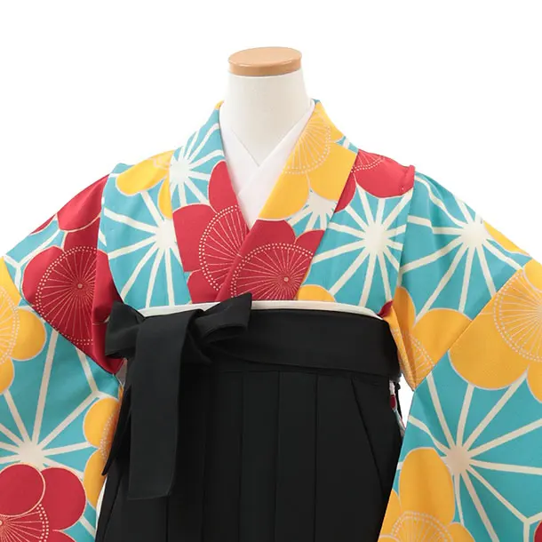 小学生卒業式略式袴(女の子) Z610 水色 麻の葉に梅×黒桜