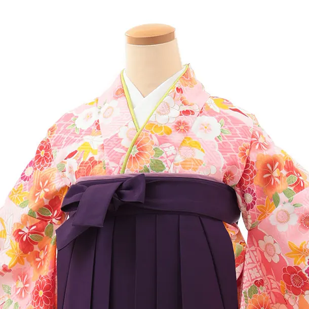小学生卒業式かんたん袴(女の子) Z612 ピンク花づくし×紫桜