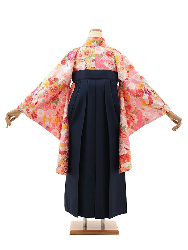 小学生卒業式略式袴(女の子) Z615 ピンク花づくし×紺桜