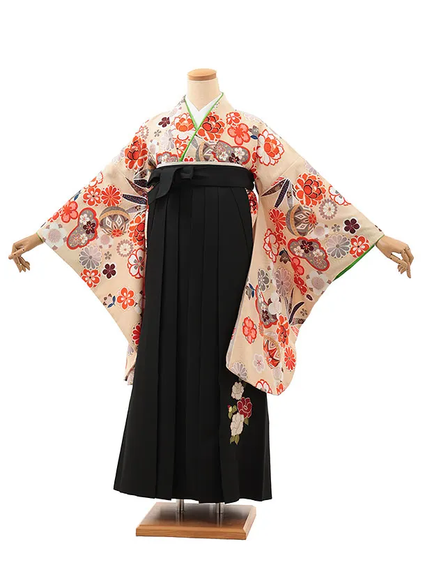 小学生卒業式略式袴(女の子) Z617 ベージュ鞠花×黒椿