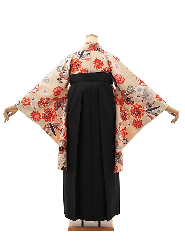 小学生卒業式かんたん袴(女の子) Z617 ベージュ鞠花×黒椿
