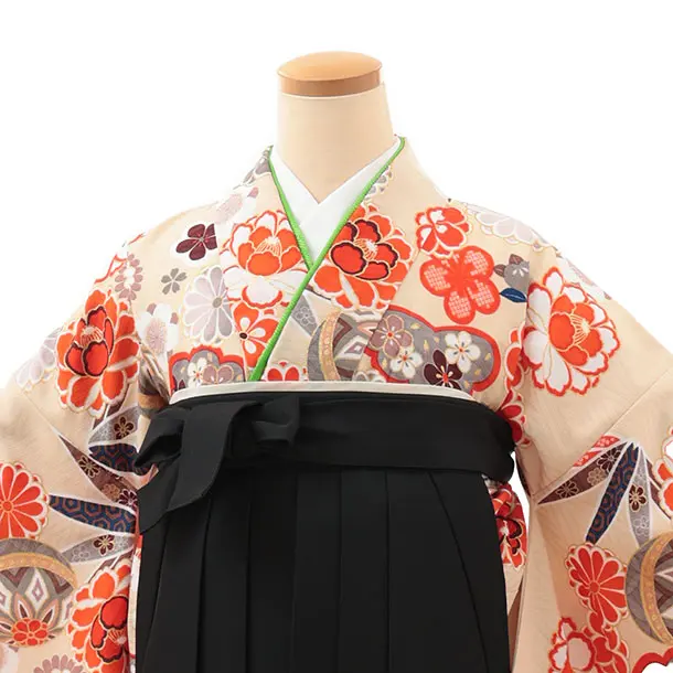 小学生卒業式かんたん袴(女の子) Z617 ベージュ鞠花×黒椿