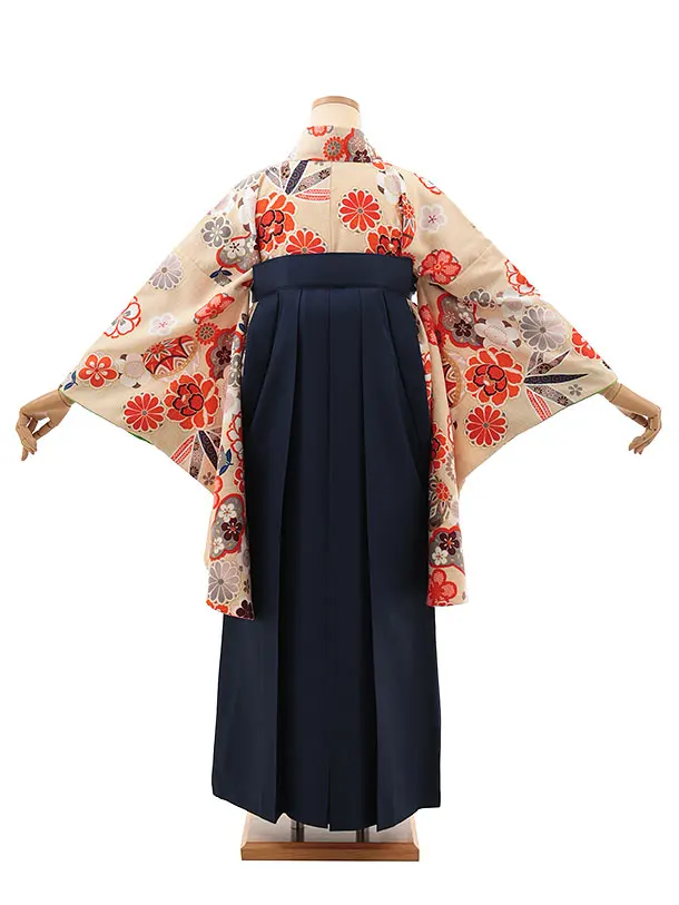 小学生卒業式略式袴(女の子) Z618 ベージュ鞠花×紺椿