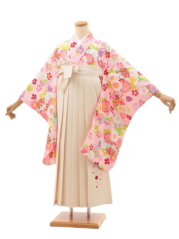 小学生卒業式略式袴(女の子) Z622 ピンク 鞠花×クリーム桜