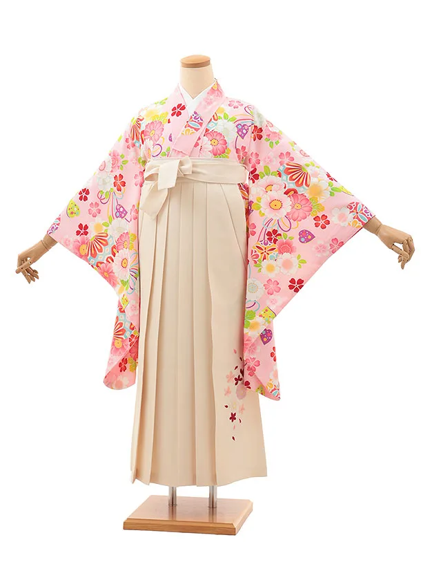 小学生卒業式略式袴(女の子) Z622 ピンク 鞠花×クリーム桜