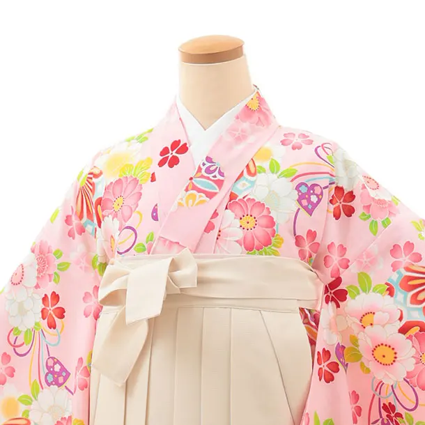 小学生卒業式略式袴(女の子) Z622 ピンク 鞠花×クリーム桜