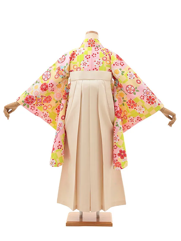 小学生卒業式略式袴(女の子) Z623 ビビットグリーン梅桜×クリーム桜