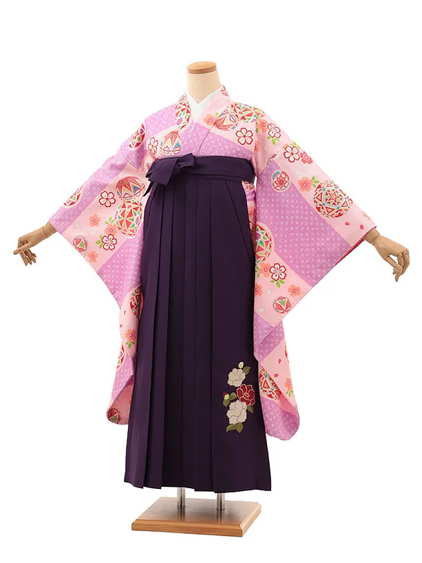 小学生卒業式かんたん袴(女の子) Z625 ピンクパープル鞠×紫椿