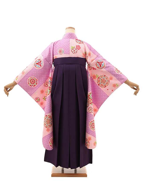 小学生卒業式かんたん袴(女の子) Z625 ピンクパープル鞠×紫椿