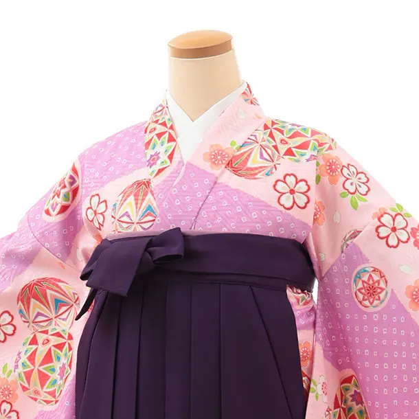 小学生卒業式かんたん袴(女の子) Z625 ピンクパープル鞠×紫椿