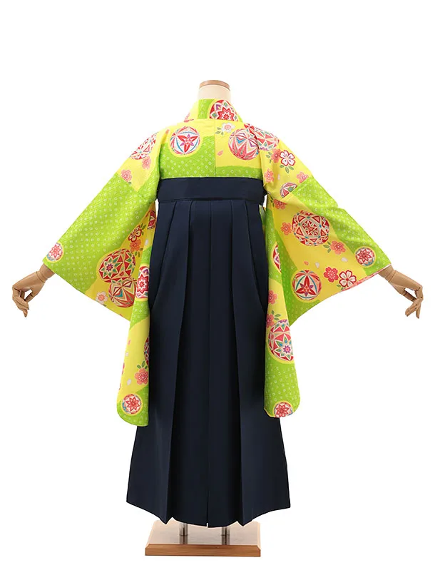 小学生卒業式かんたん袴(女の子) Z629 ビビットグリーン鞠×紺椿