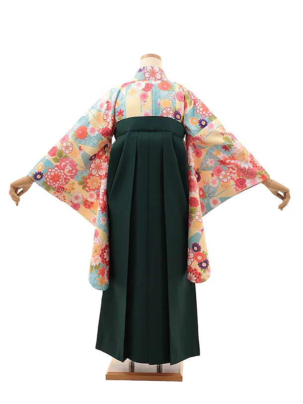 小学生卒業式略式袴(女の子) Z634 水色イエロー花×緑桜