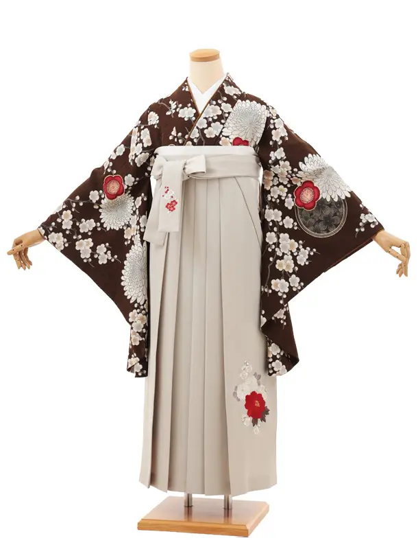 小学生卒業式袴(女の子)Z663 九重 ブラウン梅菊×ベージュ