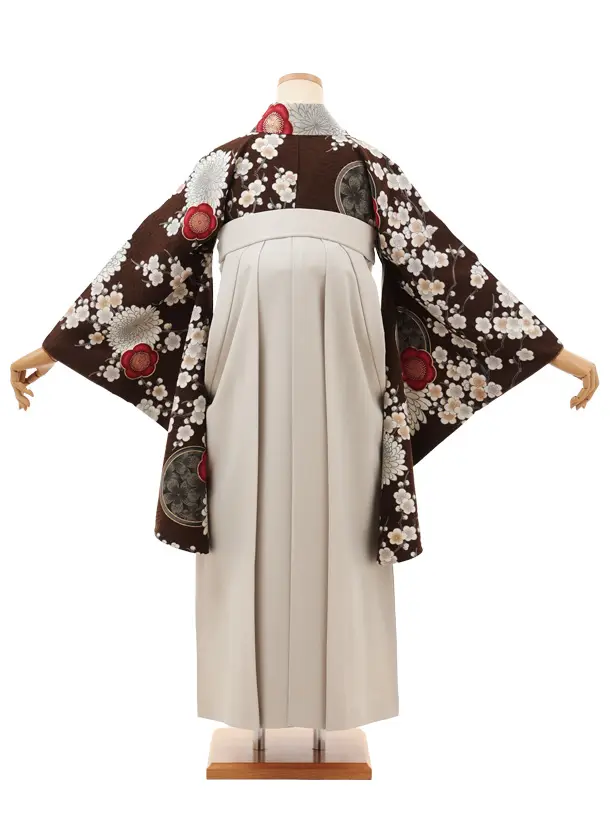 小学生卒業式袴(女の子)Z663 九重 ブラウン梅菊×ベージュ