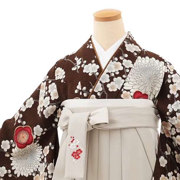 小学生卒業式袴(女の子)Z663 九重 ブラウン梅菊×ベージュ